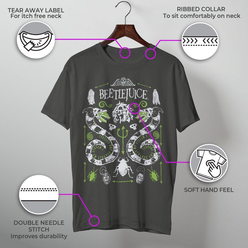Men's Beetlejuice Sandworm and Betelgeuse Graphic T-Shirt Charcoal 2XL