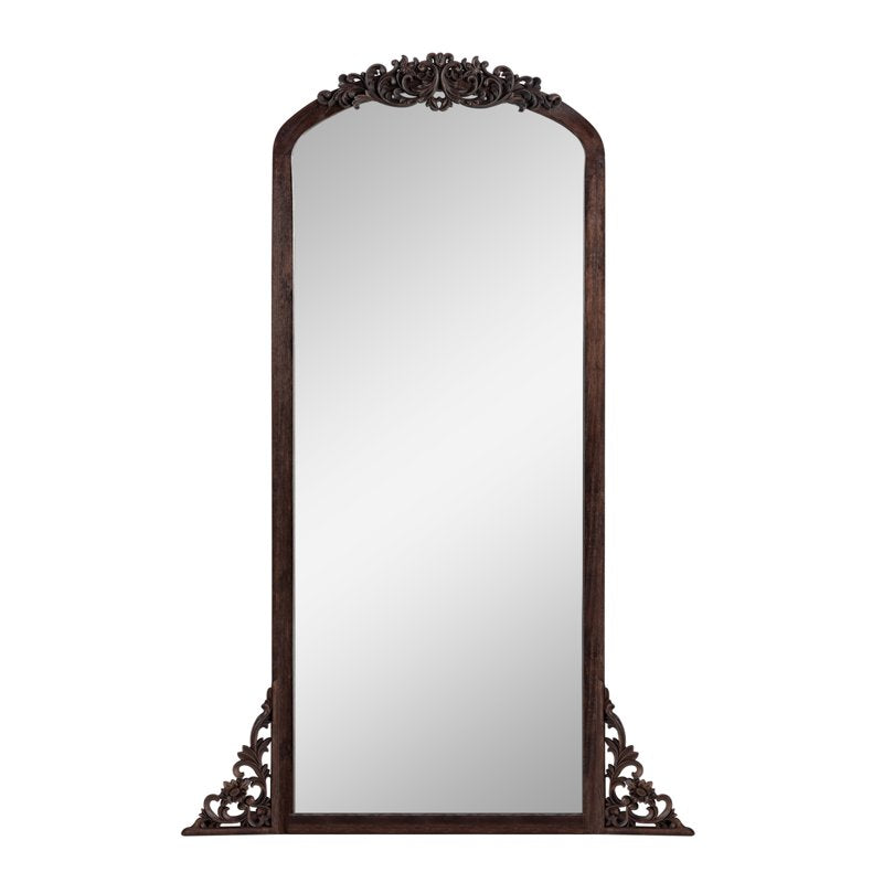 Full-Length Vintage Arched Mirror 64x22 Inches, Natural Wood Frame