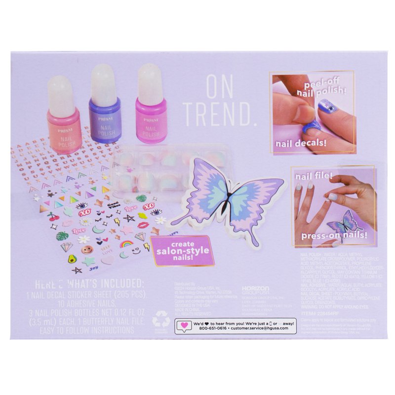 Kids Trendy Nail Art Kit with Peel-Off Polish, Press-Ons & 200+ Decals