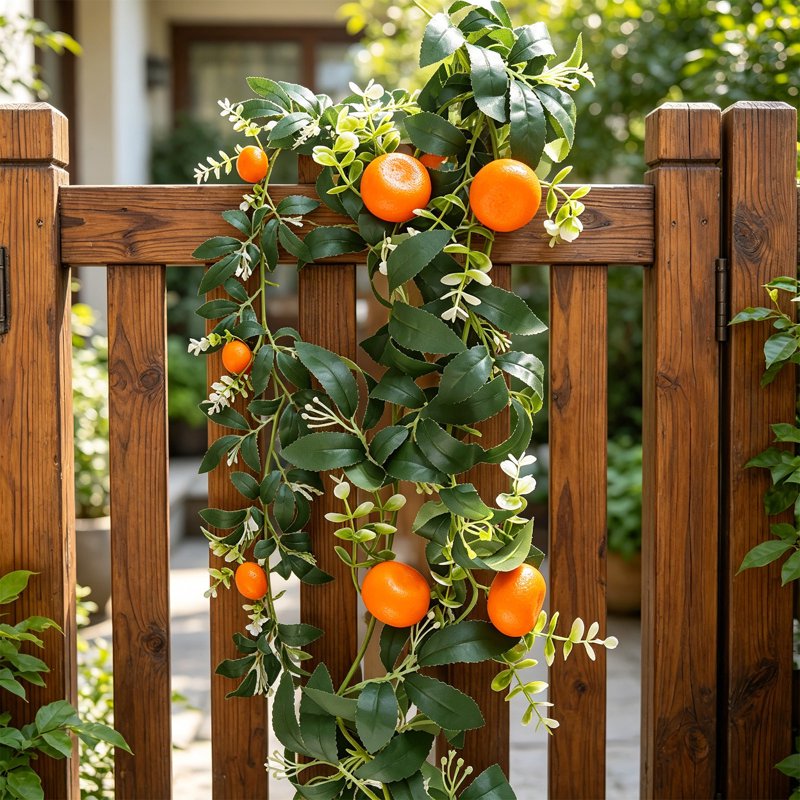 Artificial Orange Fruit Garland with White Flowers, 67.7 Inch Christmas Decor - G