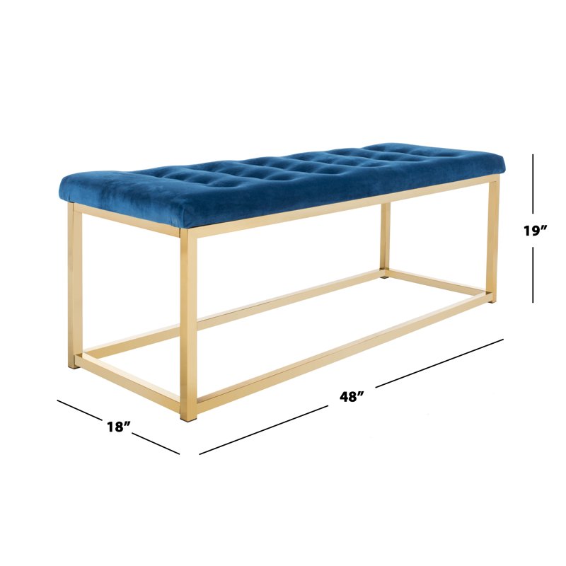 Contemporary Modern Glam Tufted Bench - Navy/Brass