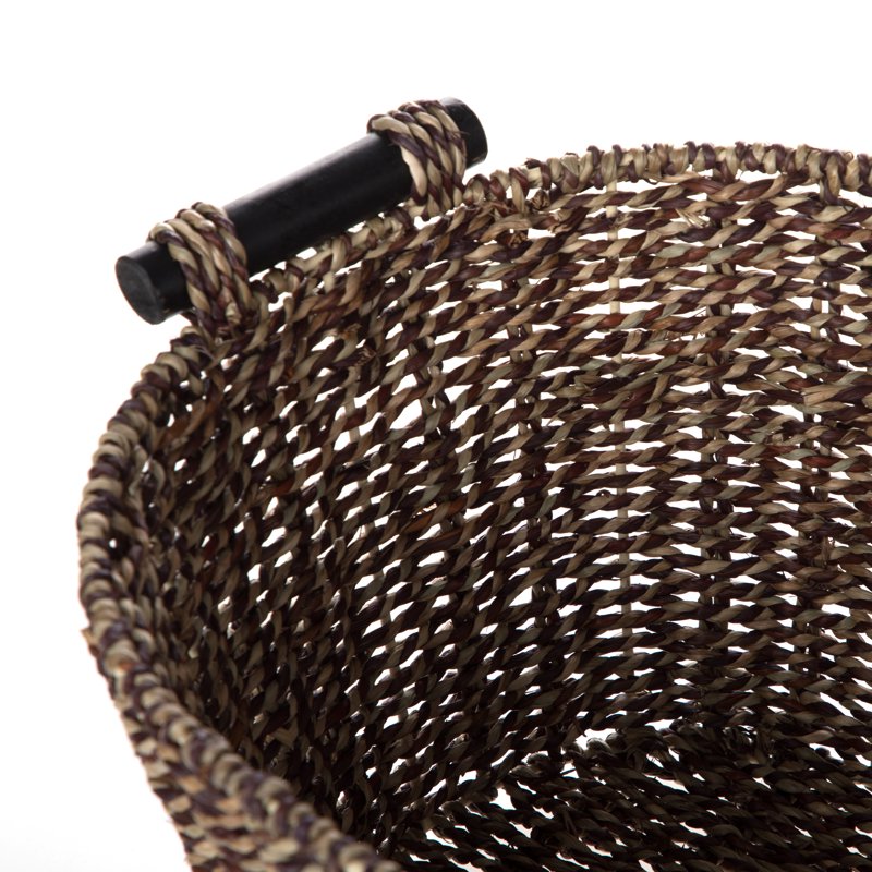 Single Oval Seagrass Storage Basket with Wooden Handles - Brown, 8.31x10x14.31 in