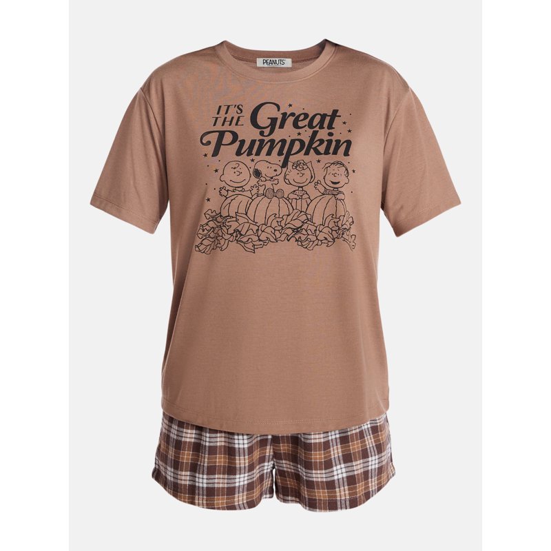 Peanuts Snoopy Pumpkin Sleep Set Chocolate Malt XL - Women's Lounge Pajama Shorts & Tee