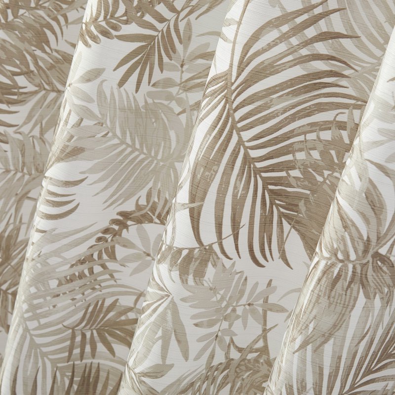 Taupe Palm Printed Ribbed Shower Curtain - 72x72 Inches, Polyester, Waterproof, Variation of Curtain