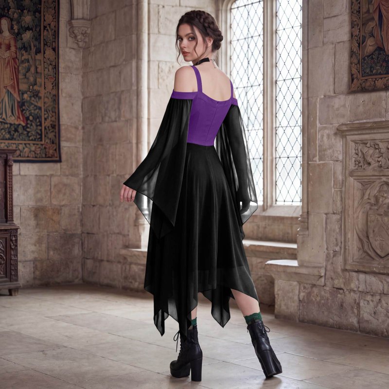Dark Purple Witch Costume Women Halloween Dress Gothic Renaissance Medieval 2XL - Variation #01