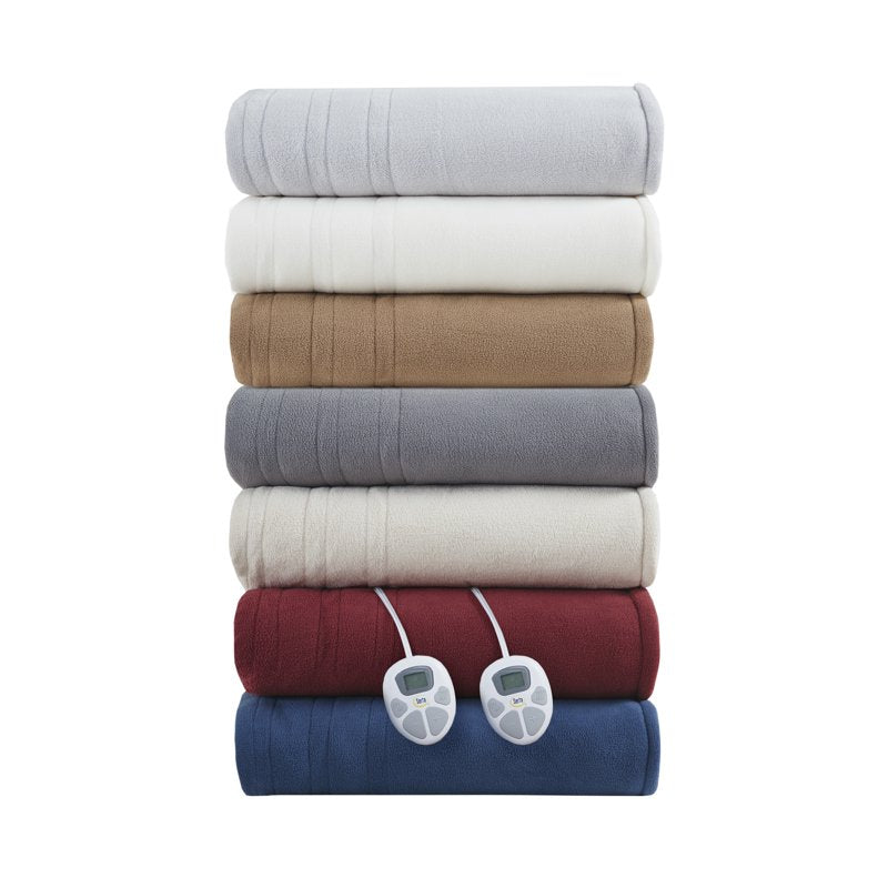 Full Light Grey Polyester Fleece to Sherpa Heated Blanket - Serta ST54-0138