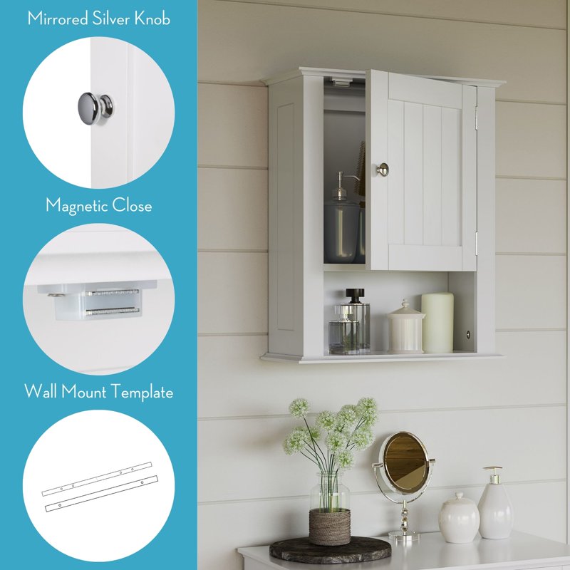 RiverRidge Ashland White Bathroom Medicine Cabinet & Laundry Wall Shelf - Over Toilet Storage