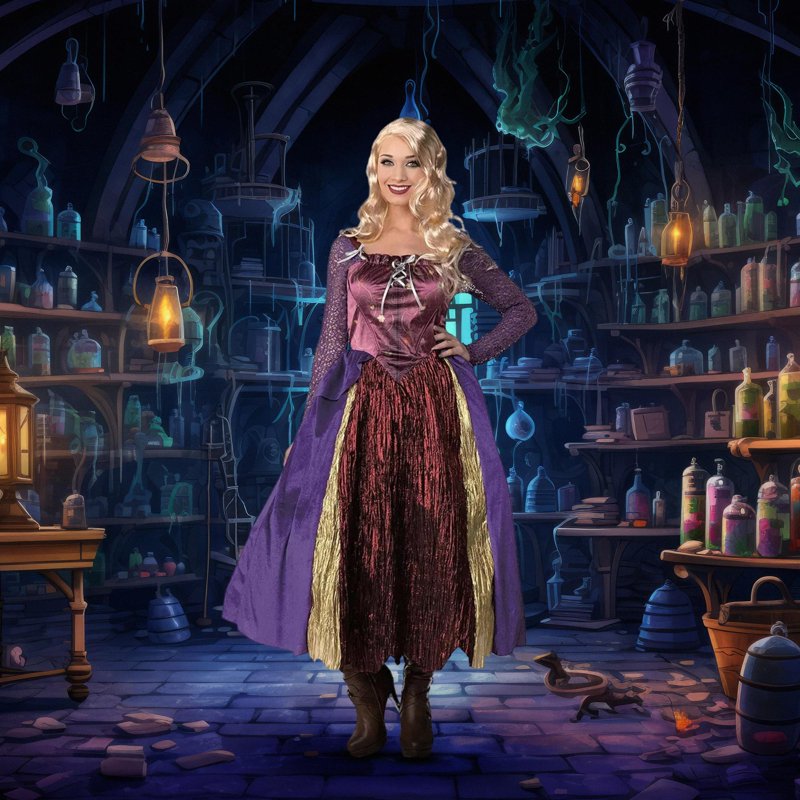 Adult Salem Silly Witch Costume - Medium Yellow Hocus Pocus Inspired Dress & Wig