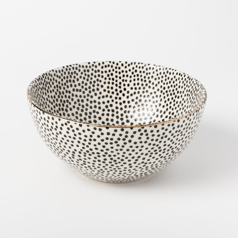 Large Stoneware Bowls Set - Assorted Dot & Stripe Designs