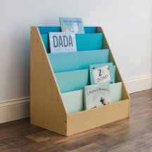 Skylar Kid's Wooden Bookcase - 5-Tier Storage Rack, Natural/Aqua