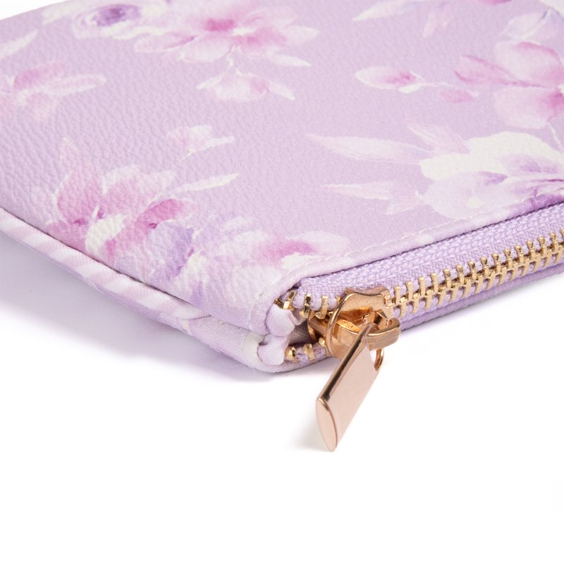 Purple Floral Large Zipper Pouch - Versatile Makeup & Travel Bag