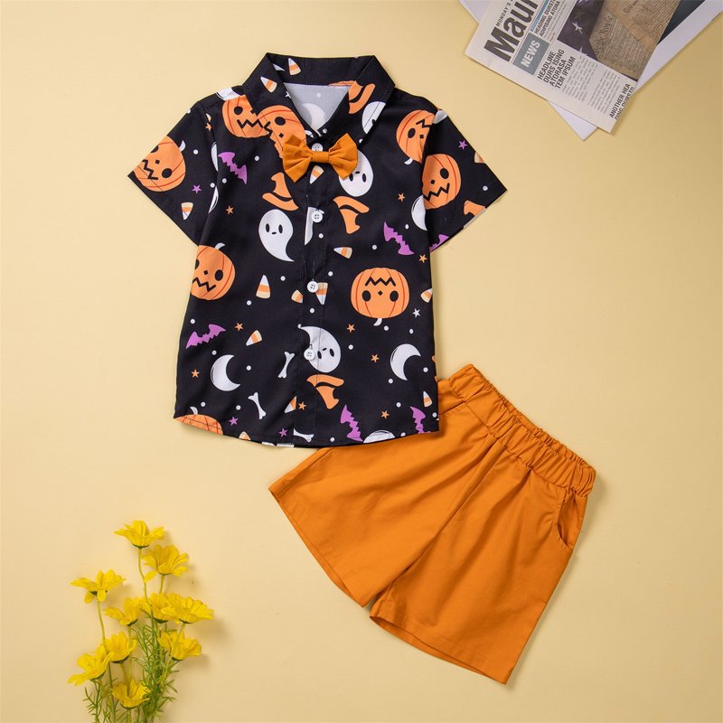 Toddler Baby Boy Halloween Costume Set Pumpkin Head Shirt & Shorts 1-5 Years - Black, 4-5 Years