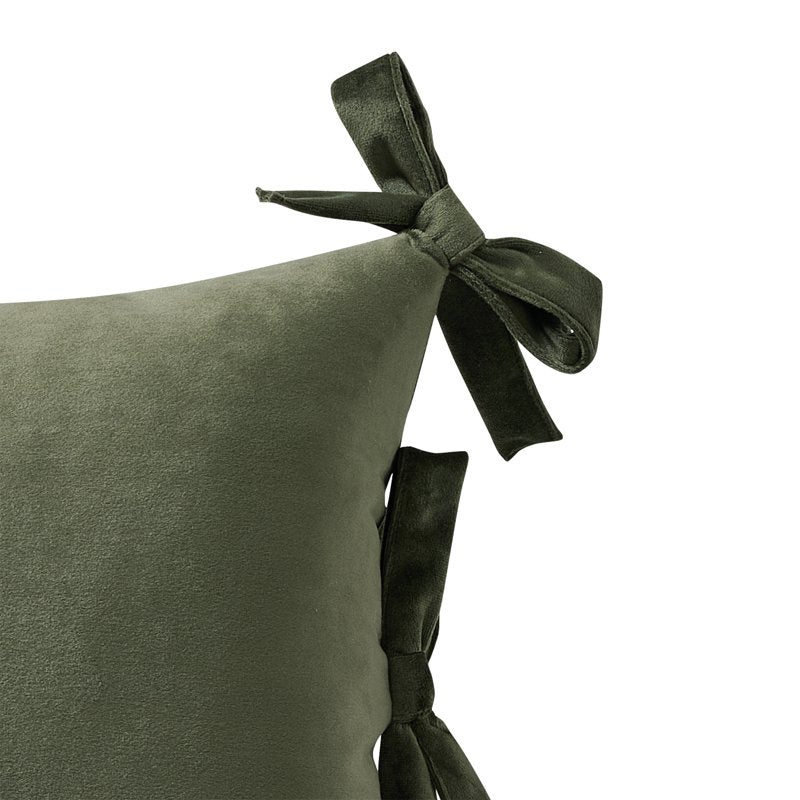 Green Velvet Bow Oblong Decorative Pillow 14x20 Home Decor Collection
