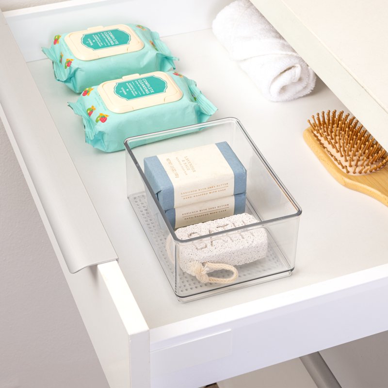 Mainstays Medium Clear Plastic Bathroom Organizer Bin - Stackable Storage