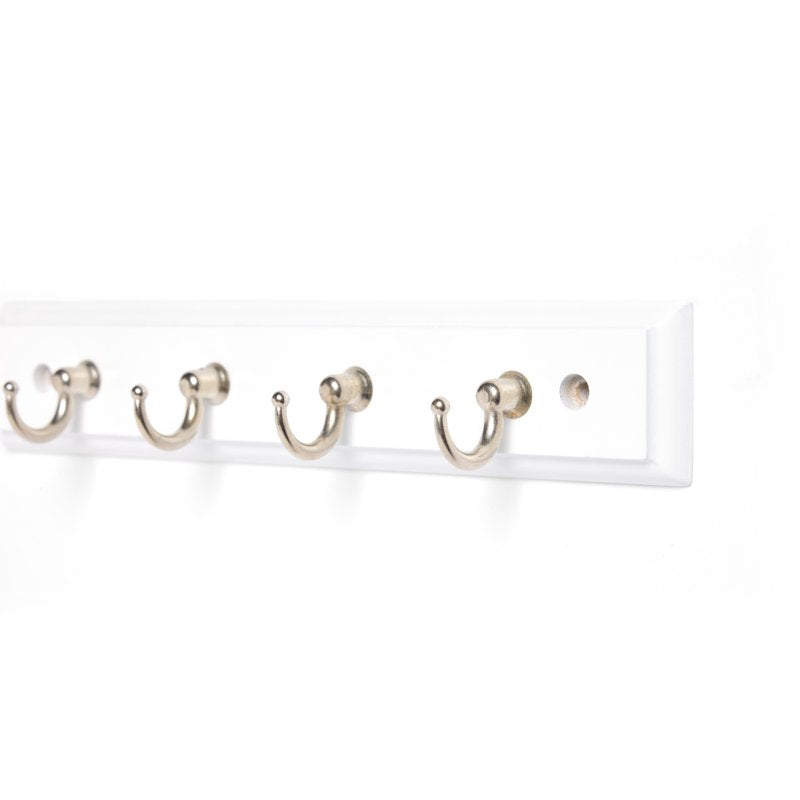 4 Pack Wall-Mounted Key Rail with Satin Nickel Hooks - White, 8.75 Inch - Includes Hardware
