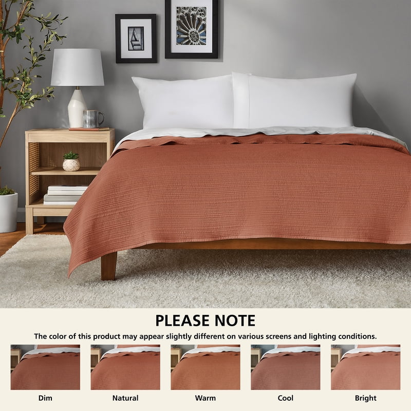 Full/Queen Garment Washed Stripe Quilt - Terracotta Orange Microfiber