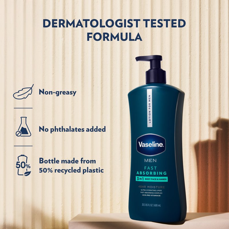 Men's Fast Absorbing Body Lotion - 48HR Moisture, Non-Greasy, 20.3 Fl Oz