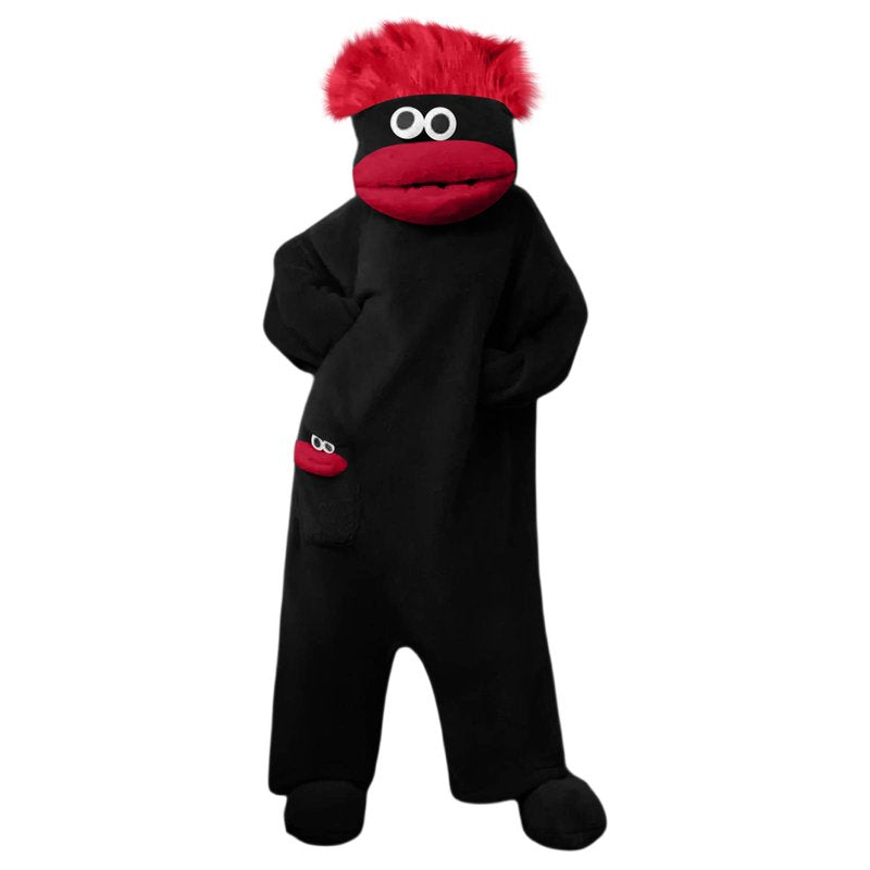 Adult Silly Monster Character Onesie Pajamas - Ultra-Soft Fleece Loungewear, 12 Colors, Size S to XXL, Black - Level Up Your Lounge Game!