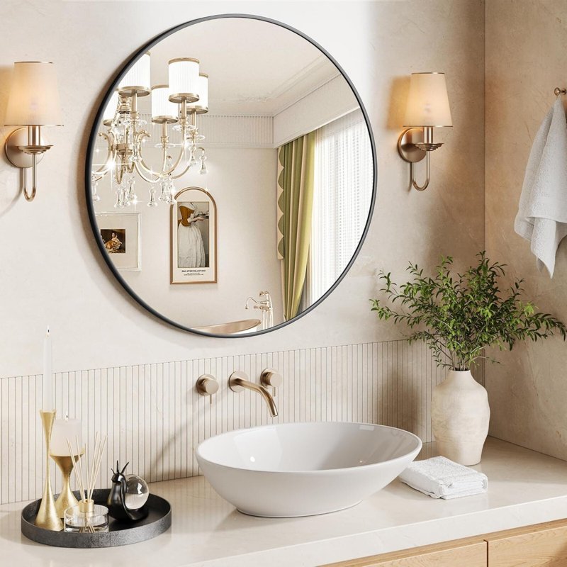 30-Inch Round Bathroom Wall Mirror - Modern Vanity Mirror with Black Frame, Variations Include 30" x 30"