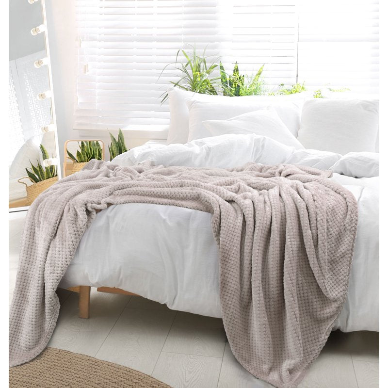 90 x 90 Inch Flannel Fleece Velvet Blanket for Bed Sofa Camel