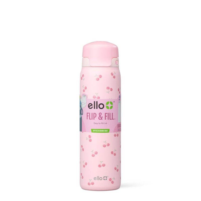 Insulated Stainless Steel Water Bottle with Straw Lid - Cherries