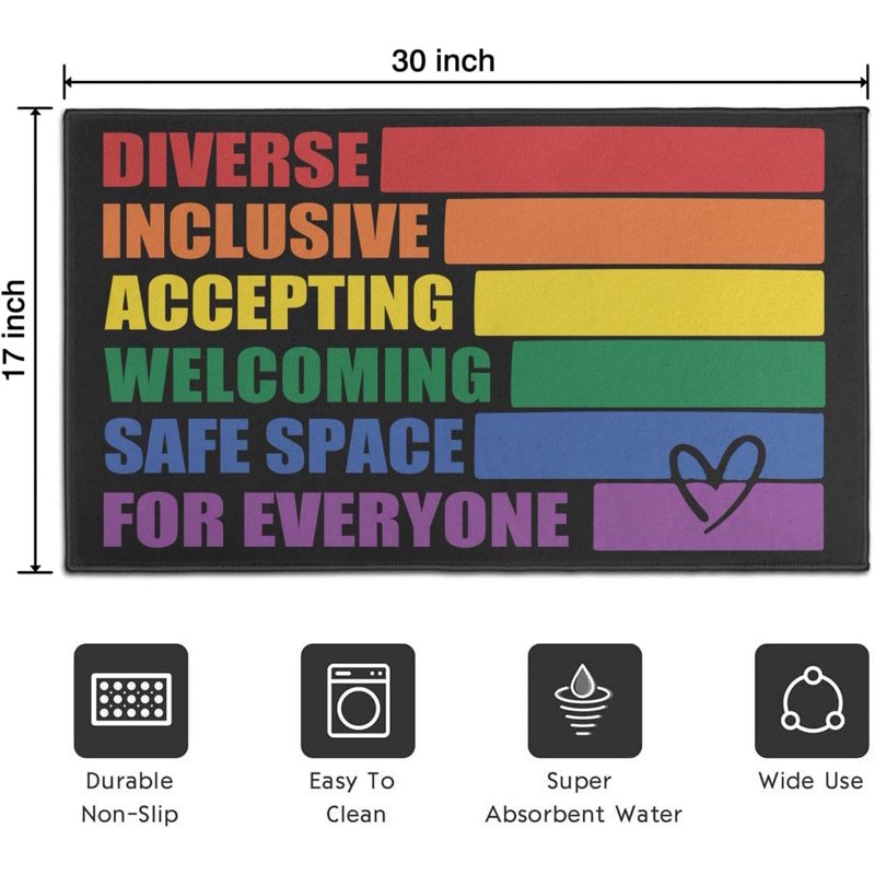 Rainbow Doormat - Non-Slip Absorbent Front Door Rug, Machine Washable Welcome Mat, 30x17 Inches - One Size, Rainbow