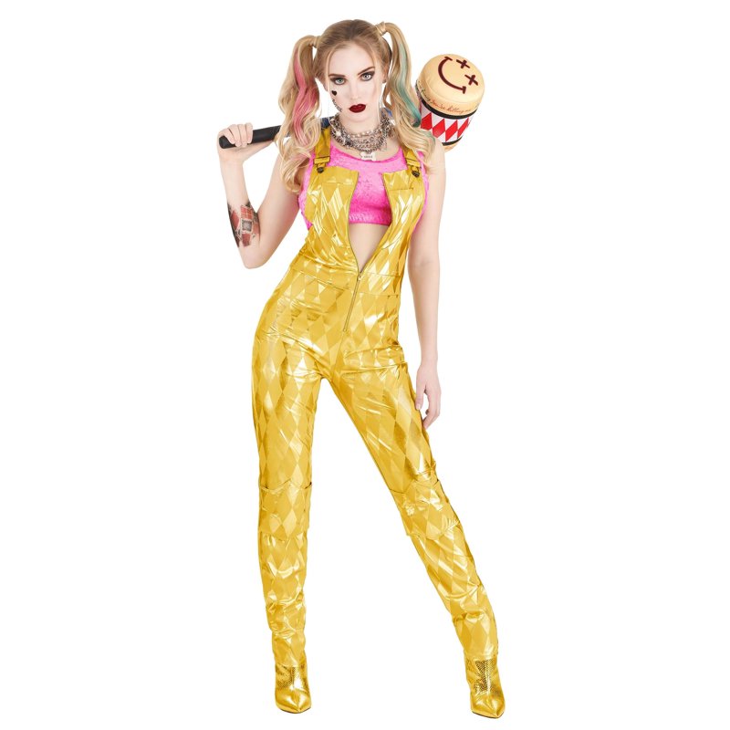 Women's Harley Quinn Gold Overalls Costume S - Super Villain Outfit