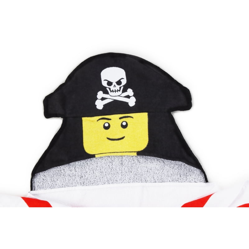 LEGO Pirate Kids Hooded Towel - Cotton, White & Red, 22 x 51 Inches
