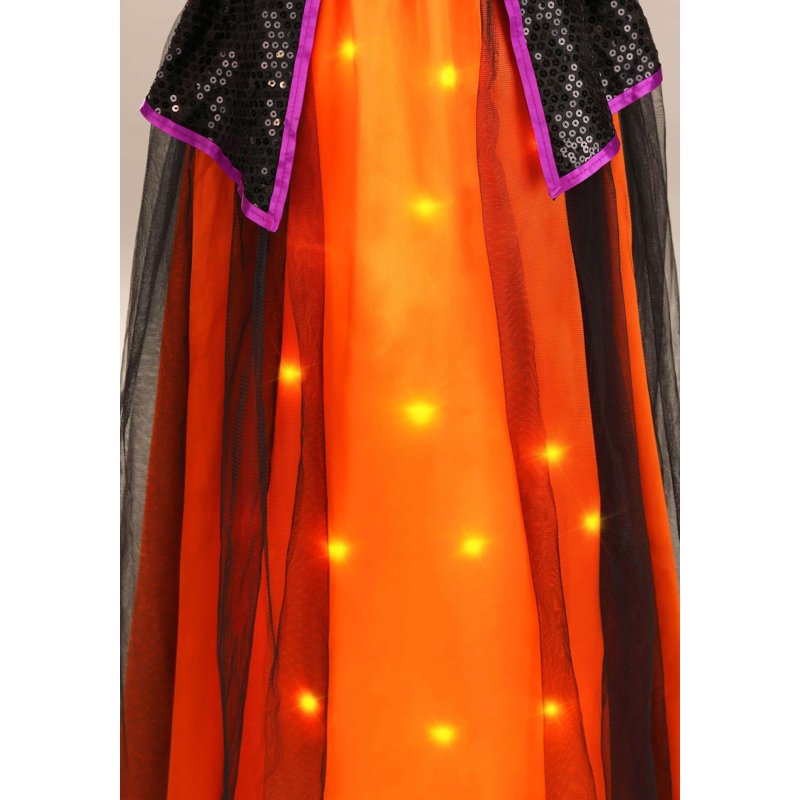 Toddler Halloween Witch Costume with Light-Up Skirt - Orange & Black