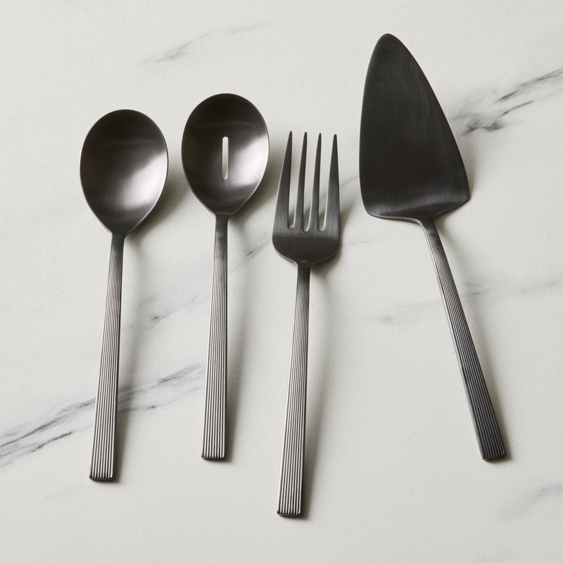4-Piece Black Stainless Steel Serving Set - River Collection