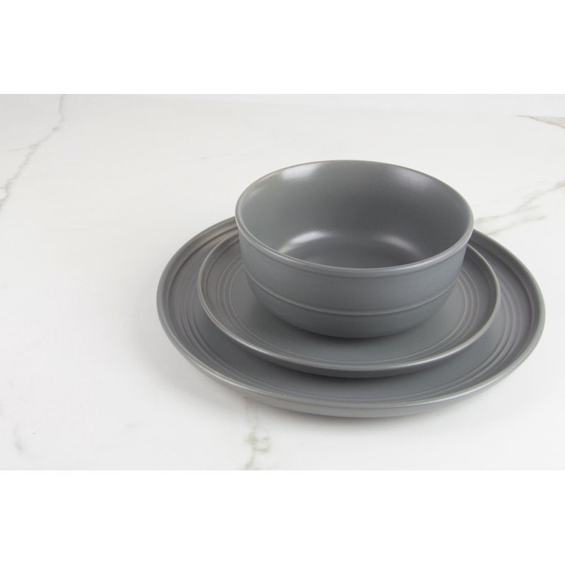 16-Piece Matte Gray Stoneware Dinnerware Set