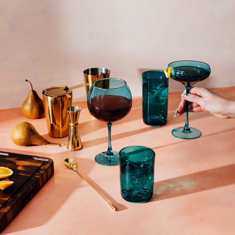 Emerald Green Sphere Drinking Glasses - Set of 4, 12 fl oz