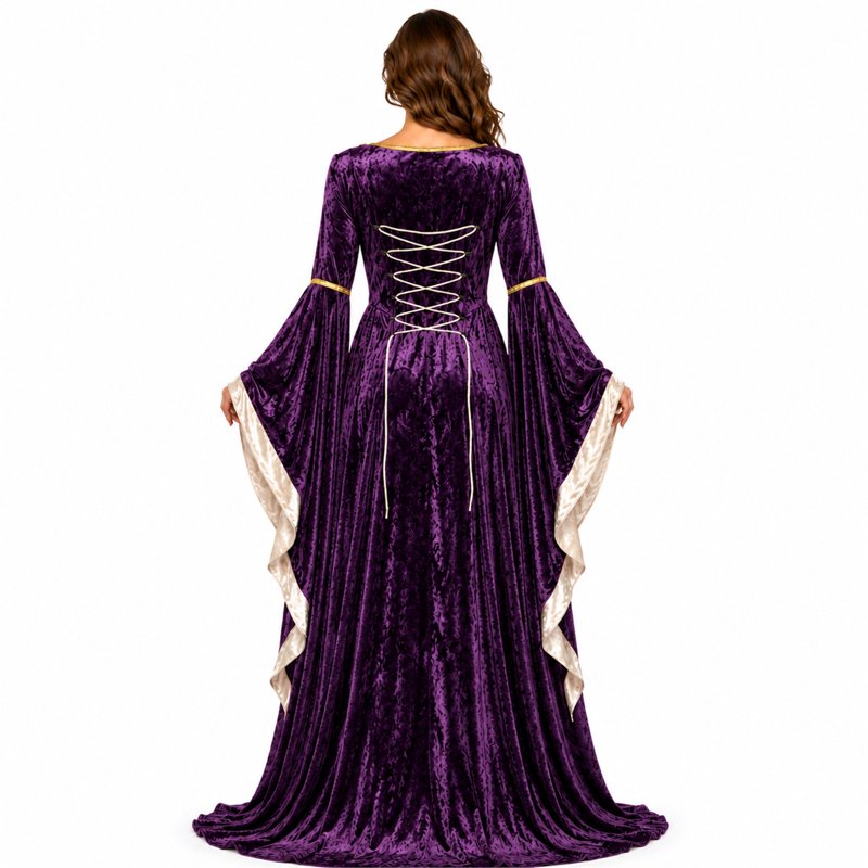 Women Gothic Witch Costume Dress - Deep Red 2XL Halloween Medieval Fantasy
