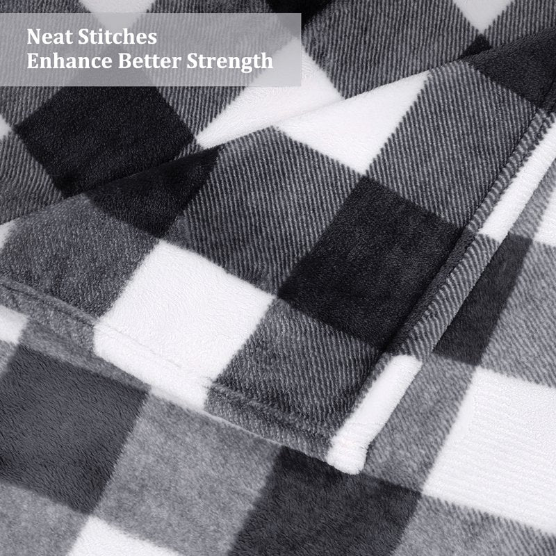 Plaid Soft Plush Fleece Blanket - 60 x 78 Inches, Black & White