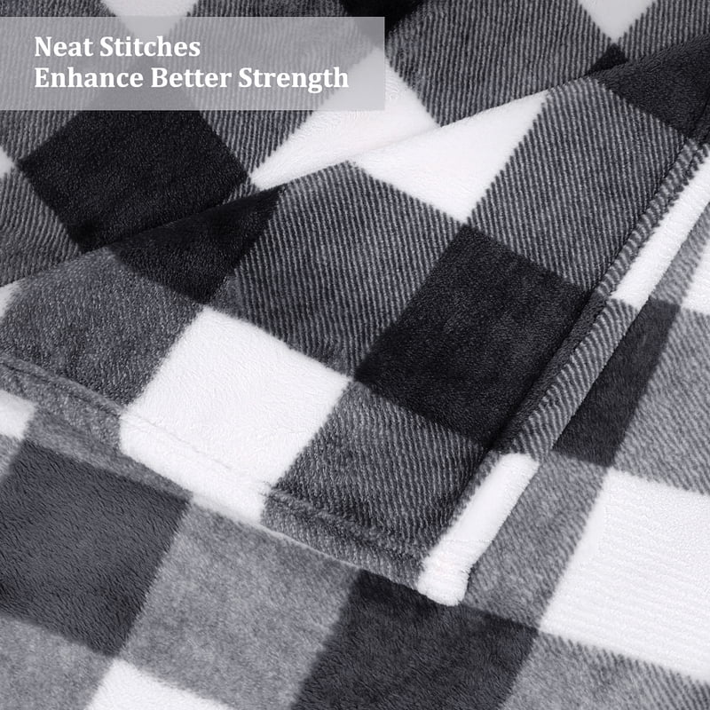 Plaid Soft Plush Fleece Blanket for Sofa Couch Bed - 50 x 60 Black & White