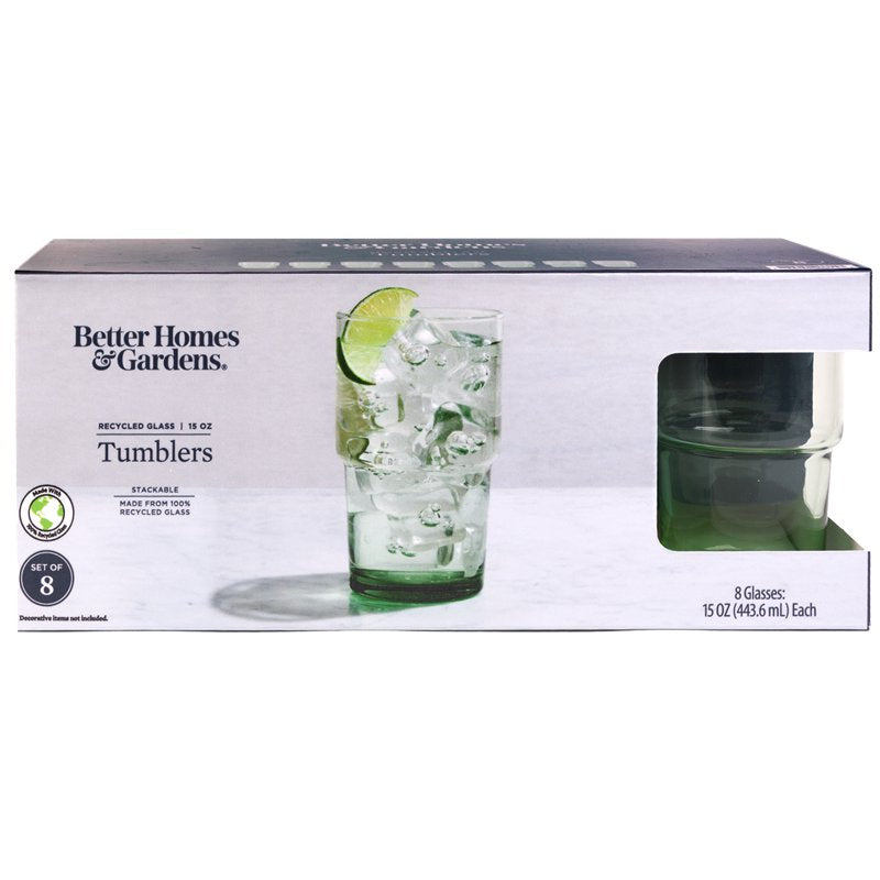Clear Green Glassware Set of 8 - 15 oz Recycled Glass