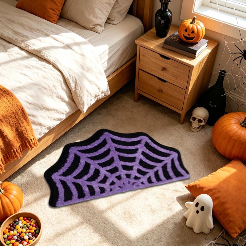 Halloween Spider Web Bath Rug F - 15.75x23.62 Inch Non-Slip Plush Bathroom Mat