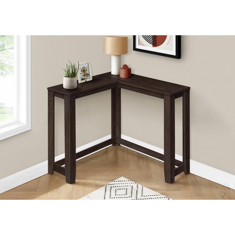 Espresso Corner Console Table - Two-Tier Accent Table