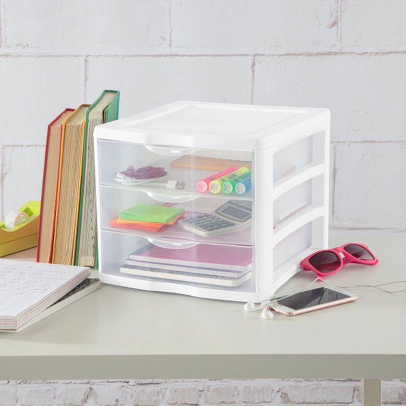 Sterilite 3 Drawer Storage Organizer Unit - Stackable Plastic 4 Pack