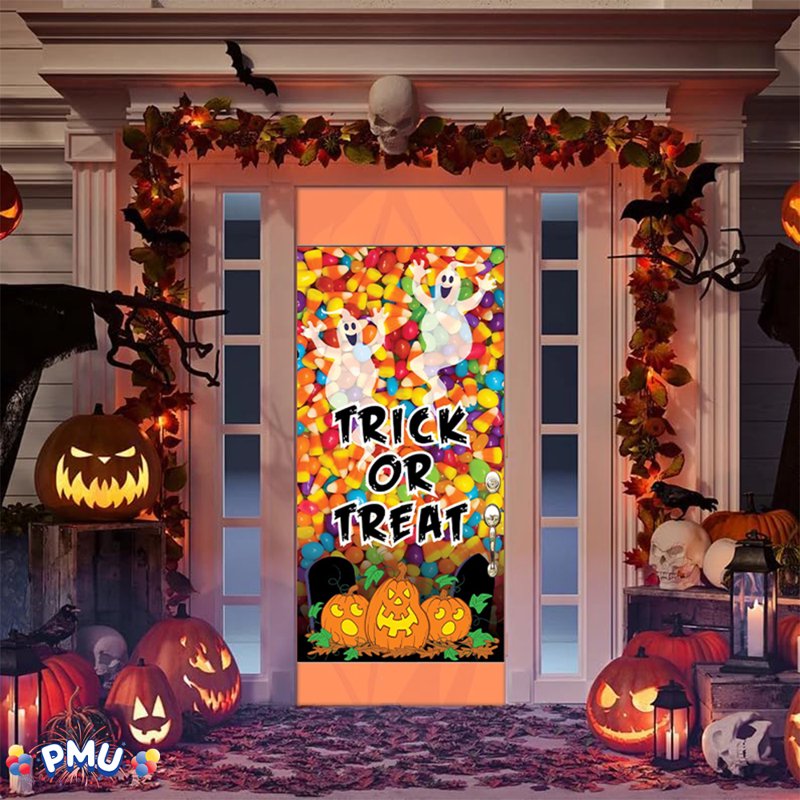 PMU Halloween Trick or Treat Land Door Cover - Spooky Halloween Decor, 1 Pack