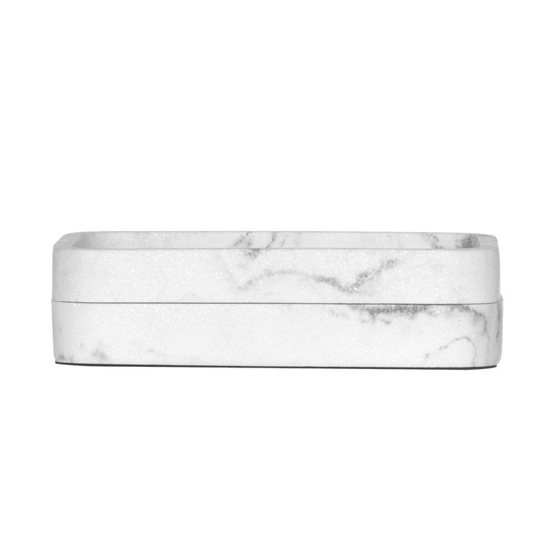 Faux Marble Soap Dish - White Magnetic 2-Piece Bathroom Counter Accessory - Single