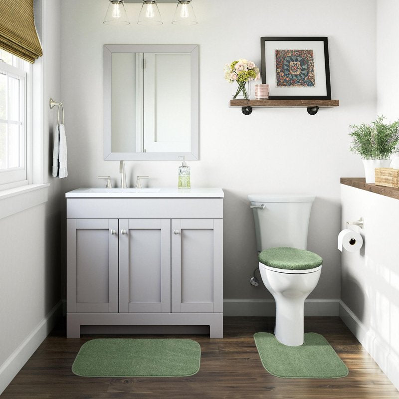 Garland Washable Bath Rug Set - 3 Piece Deep Fern Bathroom Mat & Toilet Lid Cover