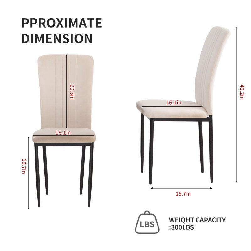 Set of 4 Modern Velvet Dining Chairs - Beige Upholstered