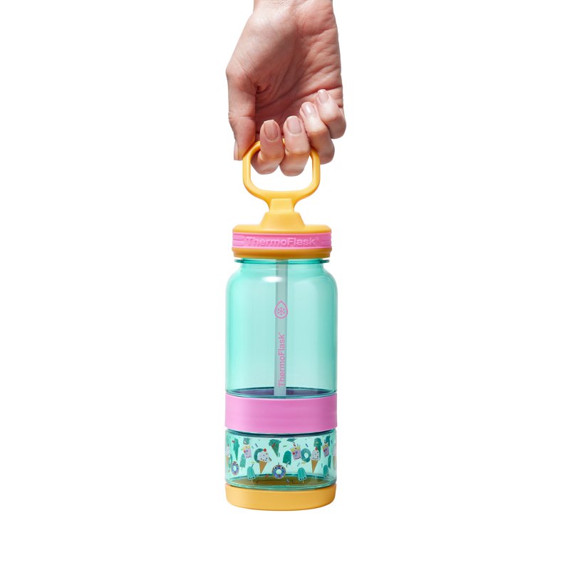 14 oz Snack and Sip Kids Bottle with Snack Cup - Teal Treats