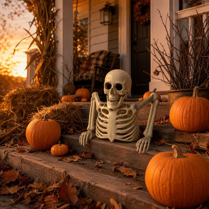 Halloween Skeleton Prop Half Torso White Plastic Tabletop Decor Variation 023#B