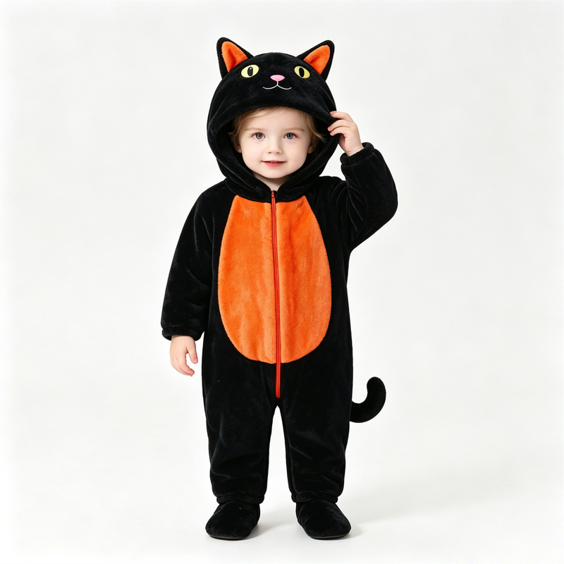 Toddler Baby Cat Costume Jumpsuit - Orange, 3-4 Years Halloween Animal Outfit