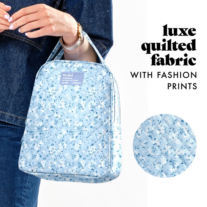 Insulated Lunch Tote for Women - Blue Floral Print