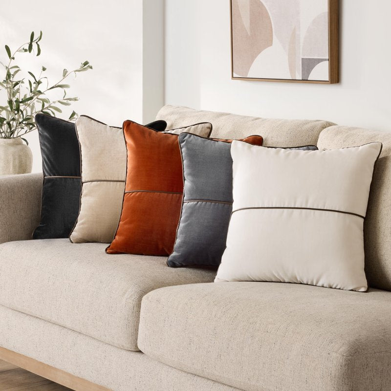 Mainstays Vanilla Dream Velvet Decorative Pillow Cover 18x18 with Faux Leather Trim - Variation of THIS listing