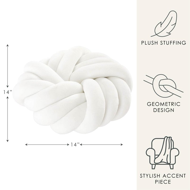 14-Inch White Decorative Knot Throw Pillow - Modern Home Accent