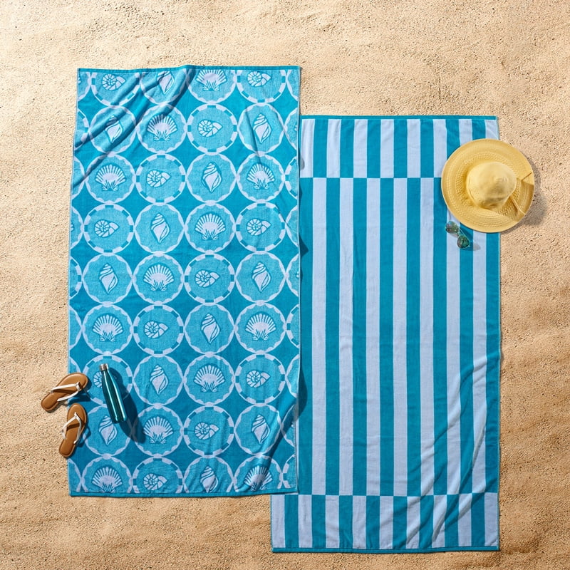 Beach Towel Bundle - Oversized Seashell Pattern, Soft & Absorbent